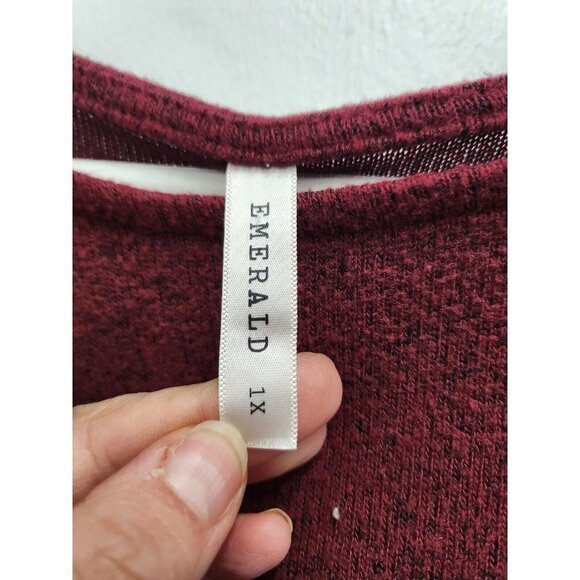 Emerald Womens Tunic Top Sz 1X Maroon Striped Animal Print Angled Hem Soft Knit - Picture 4 of 7